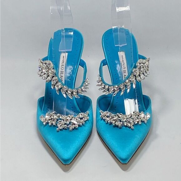 Manolo Blahnik Lurum 90 Embellished Satin Mules size 40 - Picture 2 of 12